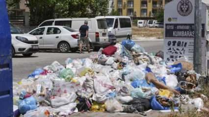 İzmir Buca'da 8 gündür süren "düzensiz maaş" eylemi nedeniyle çöp yığınları oluştu