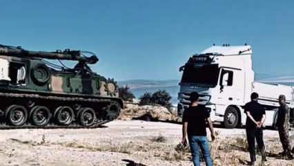 Yolda kalan tırları kurtarıcı vinç çekemeyince zırhlı tank devreye girdi