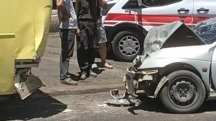 Halk otobüsü ile otomobil çarpıştı: İki yaralı