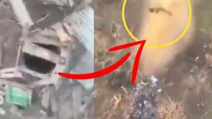 Borunun içine saklanması da kurtarmadı! Askerin drone ile vurulduğu anlar!