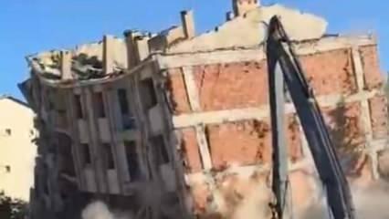 Elazığ'da ağır hasarlı bina tek dokunuşla yerle bir oldu