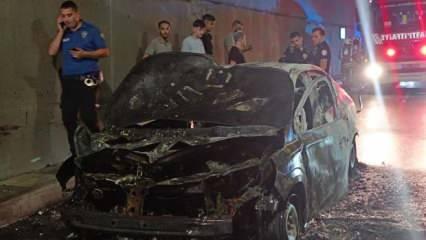 Sabiha Gökçen Havalimanı Tüneli'nde korkulan anlar! Otomobil alevlere teslim