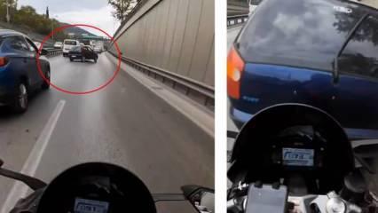 Aniden şerit değiştiren otomobille motosiklet böyle çarpıştı