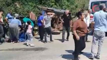 Devrilen fındık işçilerinin taşındığı römork devrildi; 7 yaralı
