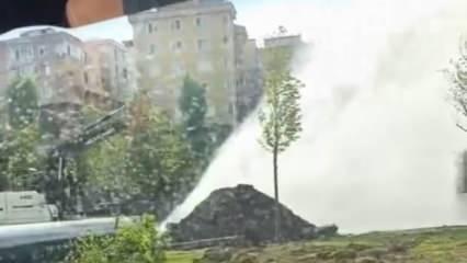 Kağıthane'de İSKİ çalışmasında isale borusu patladı! Metrelerce su fışkırdı