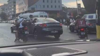 Şişli'de trafikte yumruklu saldırı! O anlar kamerada