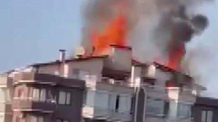 Ankara'da 12 katlı binanın çatısında yangın