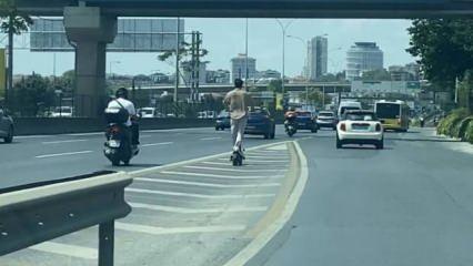  Ataşehir D-100 Karayolu'nda scooter ile tehlikeli yolculuk kamerada