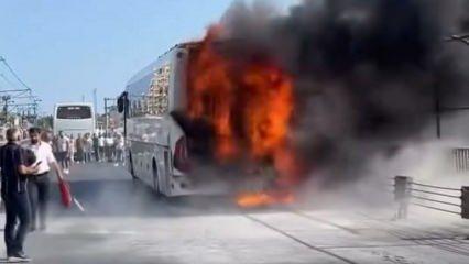 İstanbul'da otobüs yangını! Tramvay seferleri durduruldu