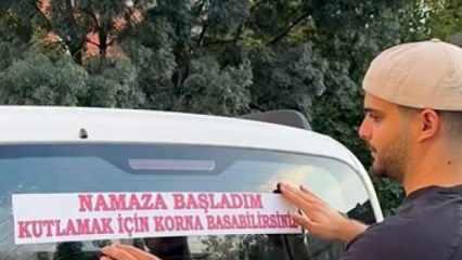 Arabasına "Namaza başladım" yazdı! İşte gelen yoğun tepkiler
