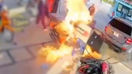 Akaryakıt istasyonu cehenneme döndü! Korku dolu anlar...