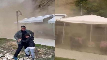 Faciaya ramak kala! Çay bahçesine kaya parçaları düştü