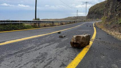 Tekirdağ'da yola kaya parçaları düştü