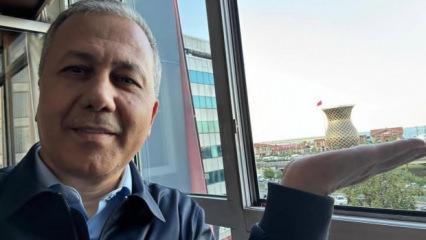 Bakan Yerlikaya da akıma uyup dev bardakla poz verdi