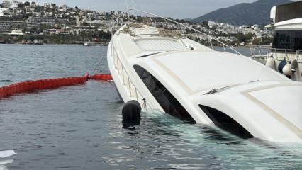 Bodrum’da iskeleye demirli lüks yat su alıp battı