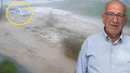 Foça'da Bülent Kaptanoğlu'nun aracıyla sele kapıldığı anların görüntüleri ortaya çıktı