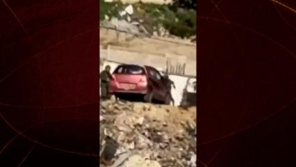 İsrail askeri alçaklıkta sınır tanımıyor! Filistinli ailenin aracını yokuştan attılar