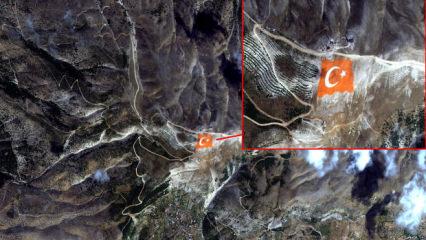 Ahır Dağı zirvesine işlenen Türk bayrağı Göktürk-1 ile uzaydan görüntülendi