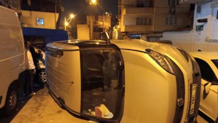 Kontrolden çıkan otomobil yan döndü: Yaralı var