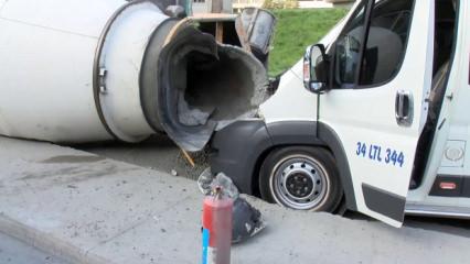 Sarıyer’de devrilen beton mikseri servis minibüsüne çarptı