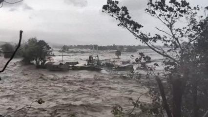 Tayfun felaketi büyük sel getirdi! Şehir sular altında kaldı onlarca ölü var...
