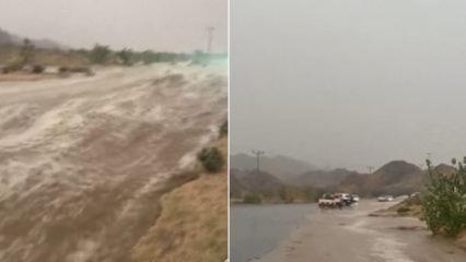 Mekke sele teslim oldu! Görüntüler sosyal medyada gündem oldu