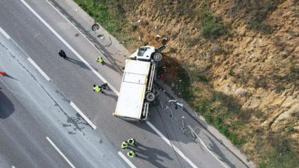 Kuzey Marmara Otoyolu’nda zincirleme kaza: Aynı firmadan iki kamyon...
