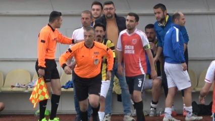 Amatör maçta futbolcunun dili boğazına kaçtı: Hakem can kurtardı