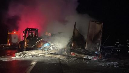 D-100'de TIR alev aldı! Ulaşım aksadı