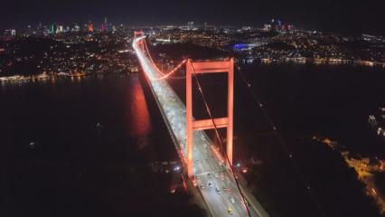 FSM K&ouml;pr&uuml;s&uuml; ve Galata Kulesi turuncu renkle ışıklandırıldı