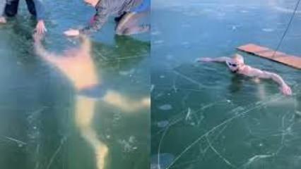 Hassas içerik: Slovak yüzücü buzun altında mahsur kaldı