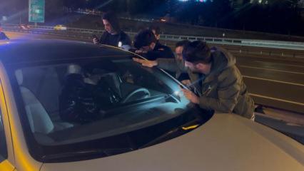 Aracını TEM'in ortasına çekip uykuya daldı! Camı baltayla kırıldı