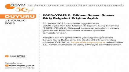 2025 YDUS 2.Dönem Sınava Giriş Belgesi Öğrenme Sayfası! ÖSYM duyurdu