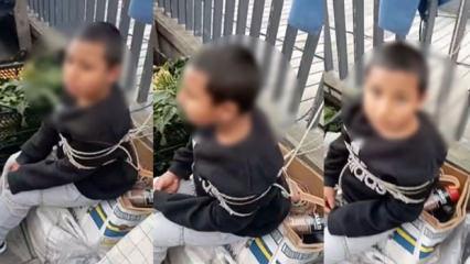 Sarıyer’de pazarda eşofman çalan çocuğun iple bağladığı anlar kamerada