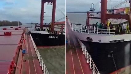 T&uuml;rk gemisinin duran gemiye &ccedil;arptığı o anlar kamerada!