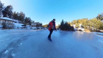 Buz tutan g&ouml;lde patenle kaydı