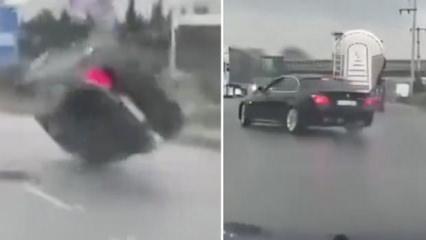 Kocaeli'de drift merakı kazayla bitti: L&uuml;ks ara&ccedil; takla attı