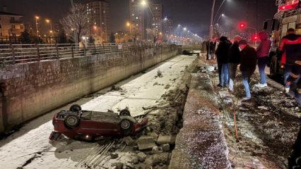 Kayseri&rsquo;de otomobil 5 metrelik kanala u&ccedil;tu: 1 kişi yaralandı