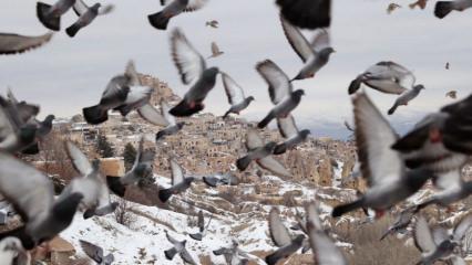 Kapadokya&rsquo;da masalsı manzara: Peribacaları beyaza b&uuml;r&uuml;nd&uuml;