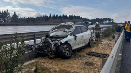 Kuzey Marmara Otoyolu'nda cip bariyerlere &ccedil;arptı: 2'si &ccedil;ocuk 7 yaralı