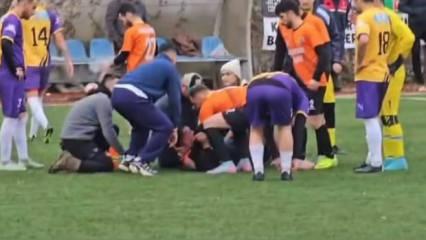 Amat&ouml;r ma&ccedil;ta futbolcunun dili boğazına ka&ccedil;tı: Korku dolu anlar kamerada