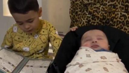 Beşikteki kardeşini Kur&rsquo;an tilavetiyle uyutan &ccedil;ocuk y&uuml;rekleri ısıttı