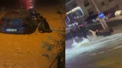 İzmir g&ouml;le d&ouml;nd&uuml;: Evleri su bastı! Sele kapılan kişiyi polis kurtardı