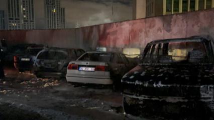 Maslak'ta ş&uuml;pheli yangın: 5 ara&ccedil; aynı anda alevlere teslim