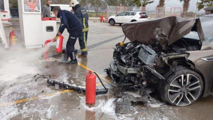 Antalya'da faciadan d&ouml;n&uuml;ld&uuml;: Finlandiyalı s&uuml;r&uuml;c&uuml; benzinliğe daldı
