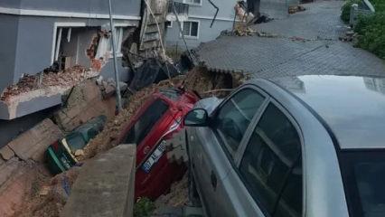 İzmir&rsquo;de toprak kayması; 2 bina ve 7 ara&ccedil; zarar g&ouml;rd&uuml;