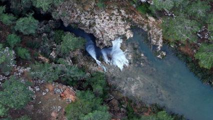 G&uuml;ver Şelalesi&rsquo;nde g&ouml;rsel ş&ouml;len: G&ouml;renler hayran kalıyor