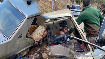 Kahramanmaraş'ta korkun&ccedil; kaza: Kaya par&ccedil;ası otomobilin i&ccedil;ine girdi: 2'si ağır 4 yaralı