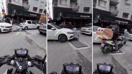 Ayağı takılıp yere d&uuml;şen kadın, ezilmekten son anda kurtuldu