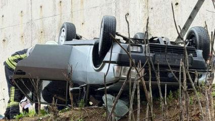 Bartın'da korkutan kaza: Otomobil istinat duvarından u&ccedil;tu